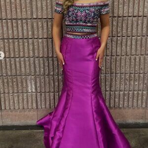 Mon Cheri Purple Embroidered Boho Prom Skirt Set 2 NWT